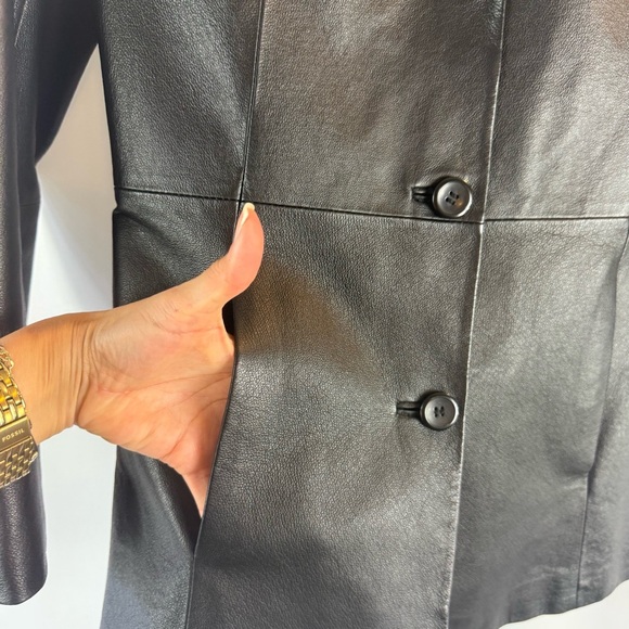 CLIO 100% Leather Jacket Black 
Collared Buttons Pockets Lined Size:8 - Picture 6 of 10